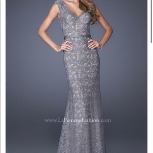 LaFemme Silver Evening Dress